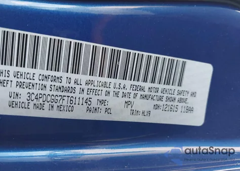 2015 Dodge Journey Crossroad z USA, uszkodzony, nr VIN 3C4PDCGG7FT611145